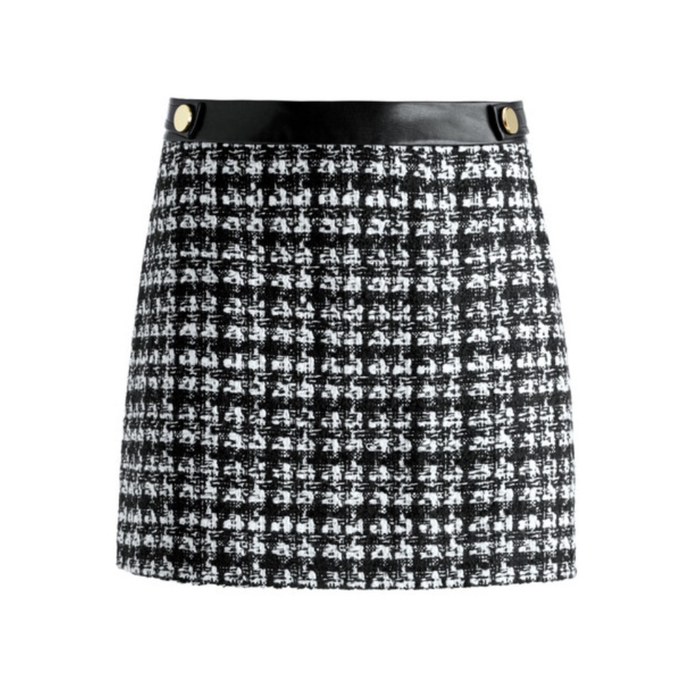 Alice + Olivia Elana Tweed Vegan Leather Mini Skirt